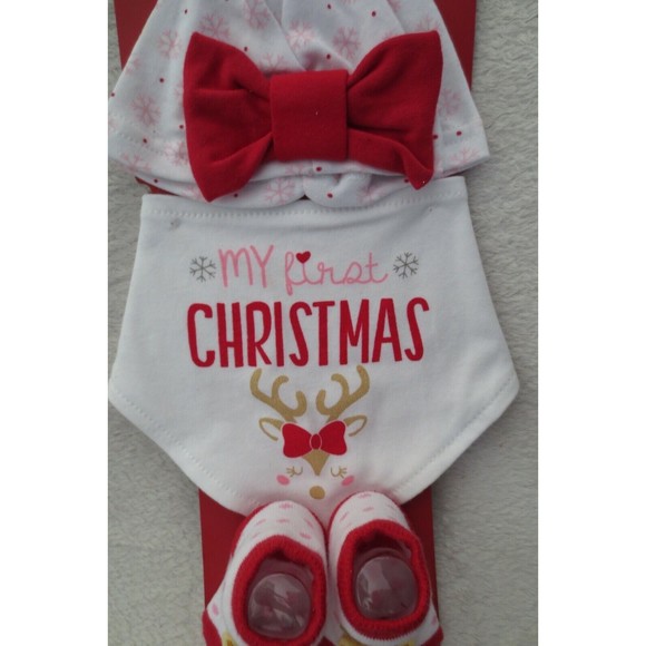 Sandy & Simon My First Christmas Set 3 Piece Set Hat Bib and Socks New - Picture 4 of 11